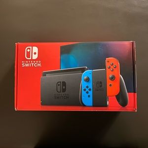 Nintendo Switch with Neon Blue and Neon Red Joy Con